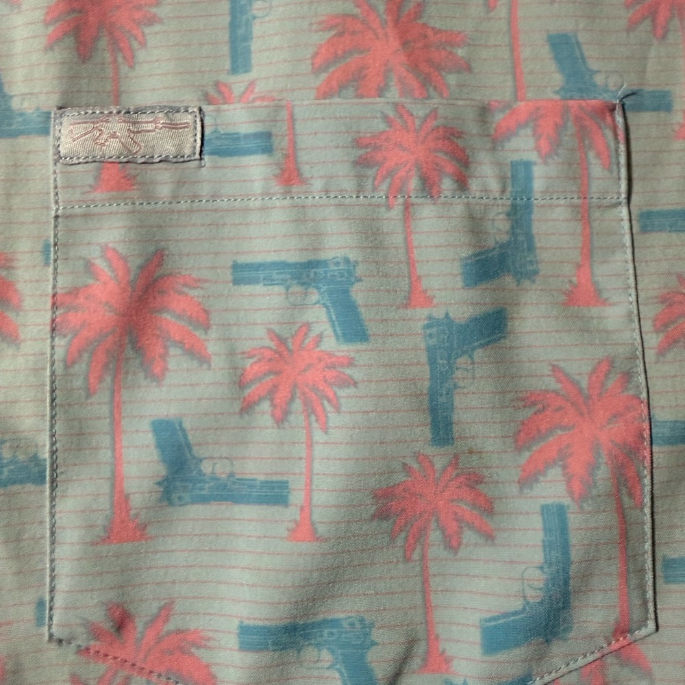 Men's RETRO Rifle AR Tropical Print Shirt - Pink and Blue - Picture 3 of 3